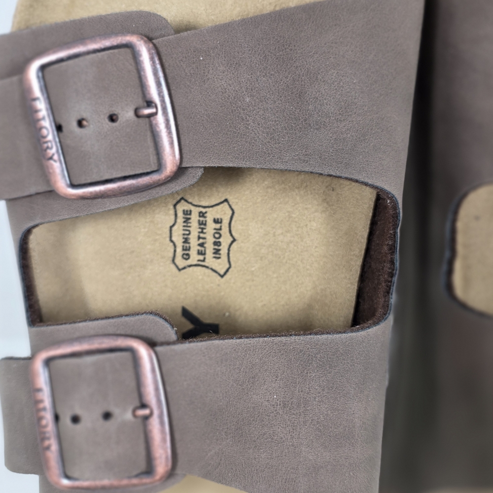 FITORY Mens Leather Insole Sandals with Two Buckles,Open Toe Slides - Picture 3 of 9